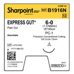 Absorbable Suture with Needle Surgical Specialties Plain Gut PC1 3/8 Circle Precision Conventional Cutting Needle Size 6 - 0 B1916N