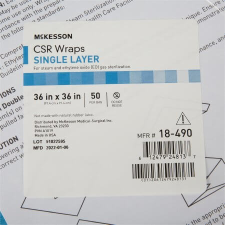 Sterilization Wrap Blue 36 X 36 Inch Single Layer Cellulose Steam / EO Gas McKesson 18-490-BX-1