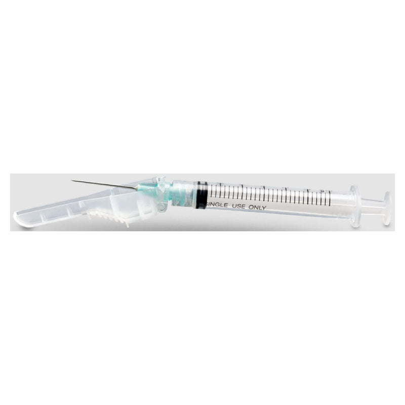 Safety Hypodermic Syringe with Needle McKesson Prevent 3 mL 1-1/2 Inch 22 Gauge Hinged Safety Needle Ultra Thin Wall | SurgiMac Dental Supply