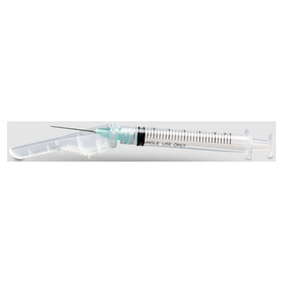 Safety Hypodermic Syringe with Needle McKesson Prevent 3 mL 1 Inch 25 Gauge Hinged Safety Needle Ultra Thin Wall