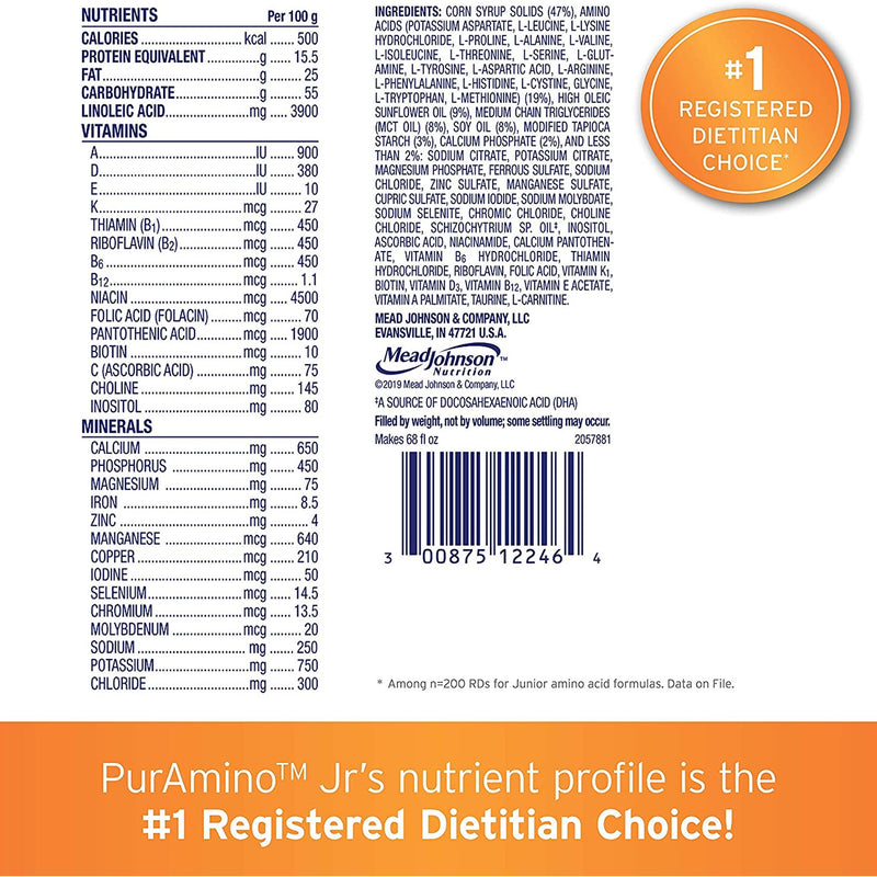Pediatric Oral Supplement PurAmino Jr 14.1 oz. Can Powder Amino Acid Cow's Milk Allergy 178701-1