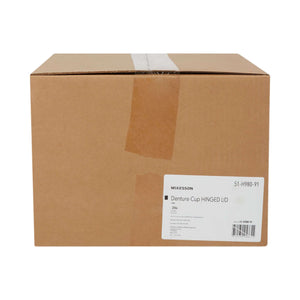 McKesson Denture Cup 8 oz. Pink Hinged Lid Single Patient Use | SurgiMac Dental Supply