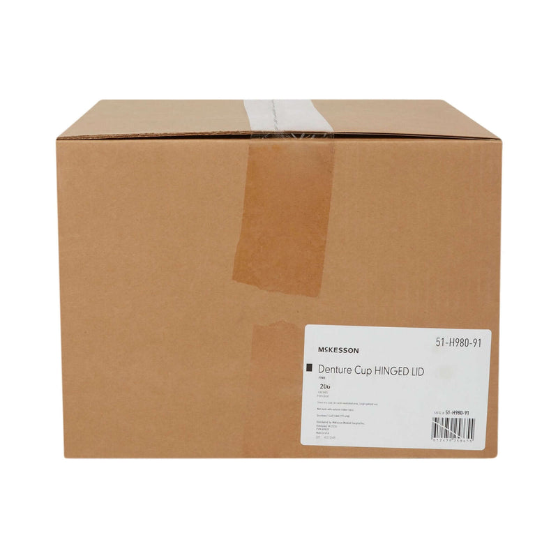 McKesson Denture Cup 8 oz. Pink Hinged Lid Single Patient Use | SurgiMac Dental Supply