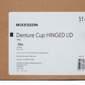 McKesson Denture Cup 8 oz. Pink Hinged Lid Single Patient Use | SurgiMac Dental Supply