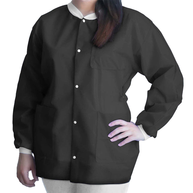 Dukal | Lab Jacket FitMe Black Hip Length 3-Layer SMS Disposable | UGJ-6500-S