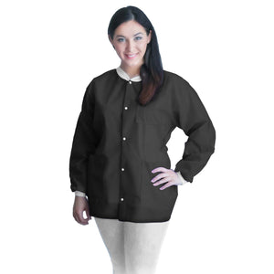 Dukal | Lab Jacket FitMe Black Hip Length 3-Layer SMS Disposable | UGJ-6500-S