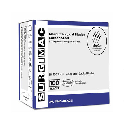 SurgiMac | #11 Sterile Carbon Steel Surgical Scalpel Blade | MacCut by SurgiMac | Box of 100 | MC-10-5211