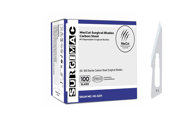 SurgiMac | #11 Sterile Carbon Steel Surgical Scalpel Blade | MacCut by SurgiMac | Box of 100 | MC-10-5211