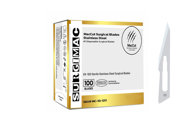 SurgiMac | #11 Sterile Stainless Steel Surgical Scalpel Blade | MacCut by SurgiMac | Box of 100 | MC-10-1211