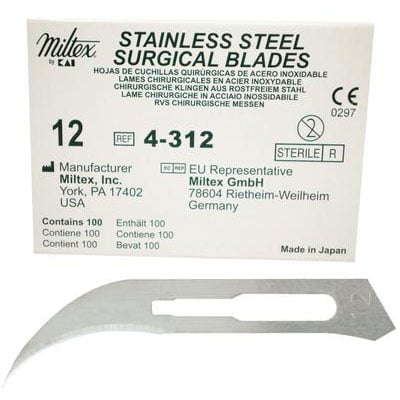 Miltex #12 Sterile Stainless Steel Surgical Scalpel Blade, Box of 100