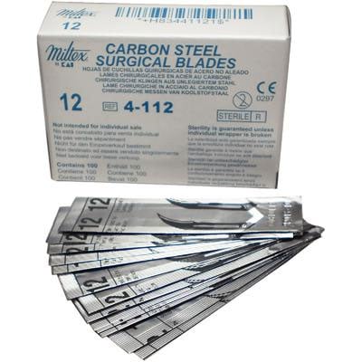 Integra Lifesciences | Miltex #12 Sterile Carbon Steel Surgical Scalpel Blade, Box of 100 blades | 4-112