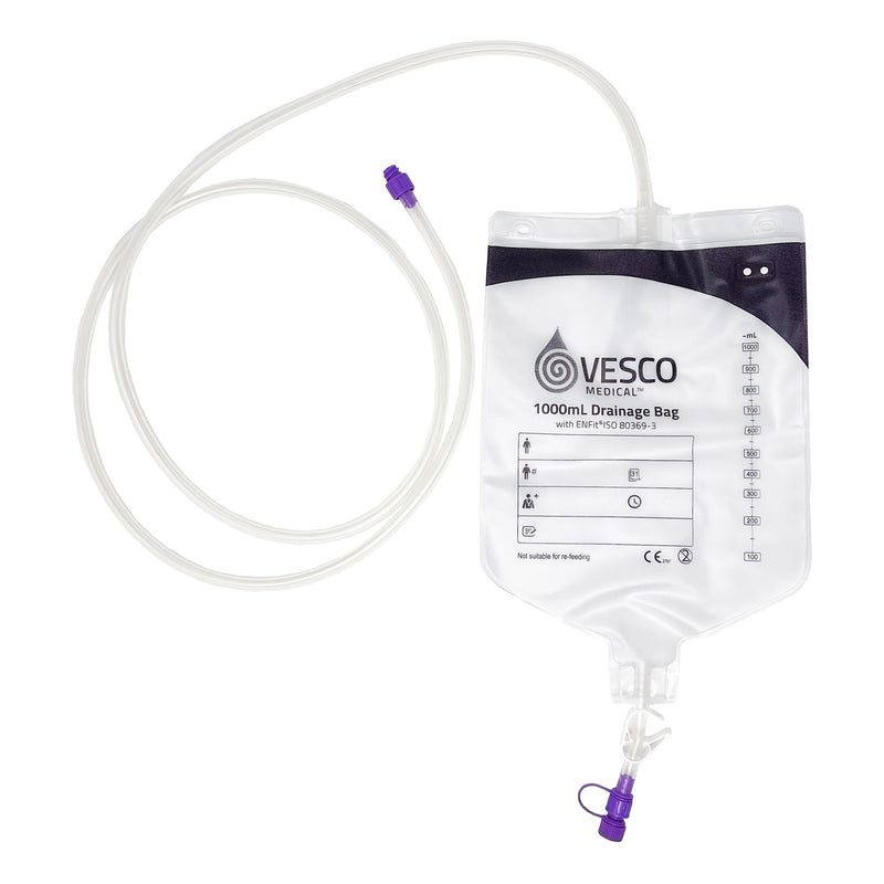 Enteral Drainage Bag with ENFit Connector Vesco Medical™ 60 Inch 1000 mL Sterile VED-012EO-1