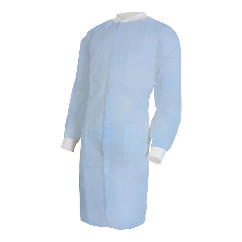 Lab Coat McKesson Blue Small / Medium Knee Length Spunbond Polypropylene Disposable | SurgiMac Dental Supply