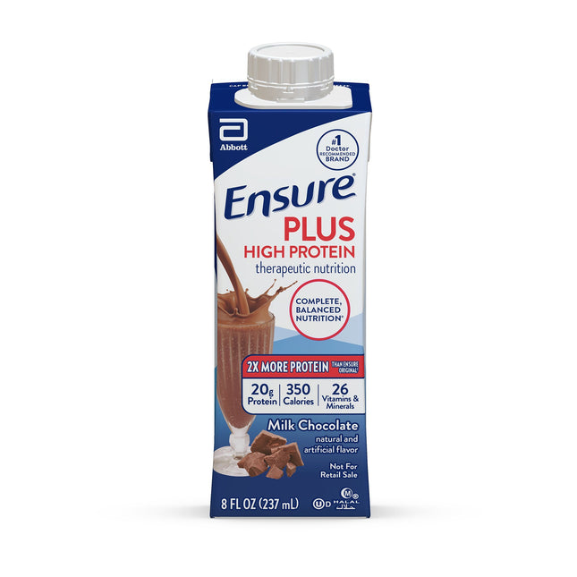 Oral Supplement Ensure Plus High Protein Therapeutic Nutrition Shake Chocolate Flavor Liquid 8 oz. Reclosable Carton 24/cs