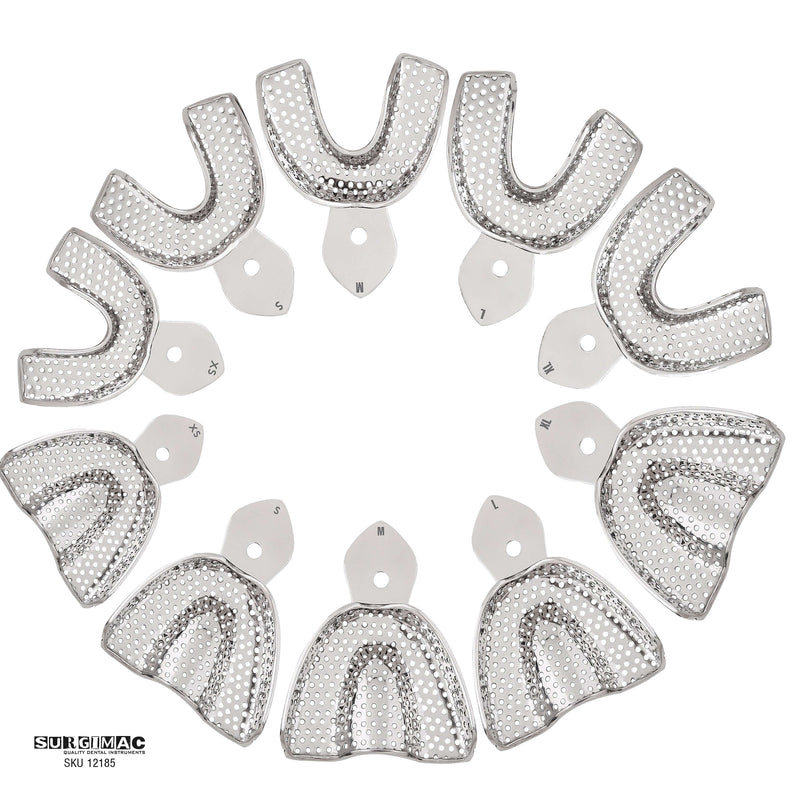 SurgiMac Impression trays, Regular Perforated Full-Arch, Stainless Steel, Eco Series, 10/Pk | SurgiMac Dental Supply