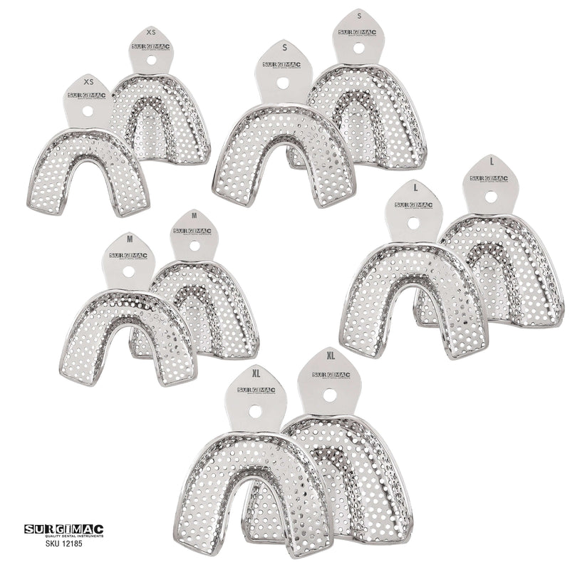 SurgiMac Impression trays, Regular Perforated Full-Arch, Stainless Steel, Eco Series, 10/Pk | SurgiMac Dental Supply
