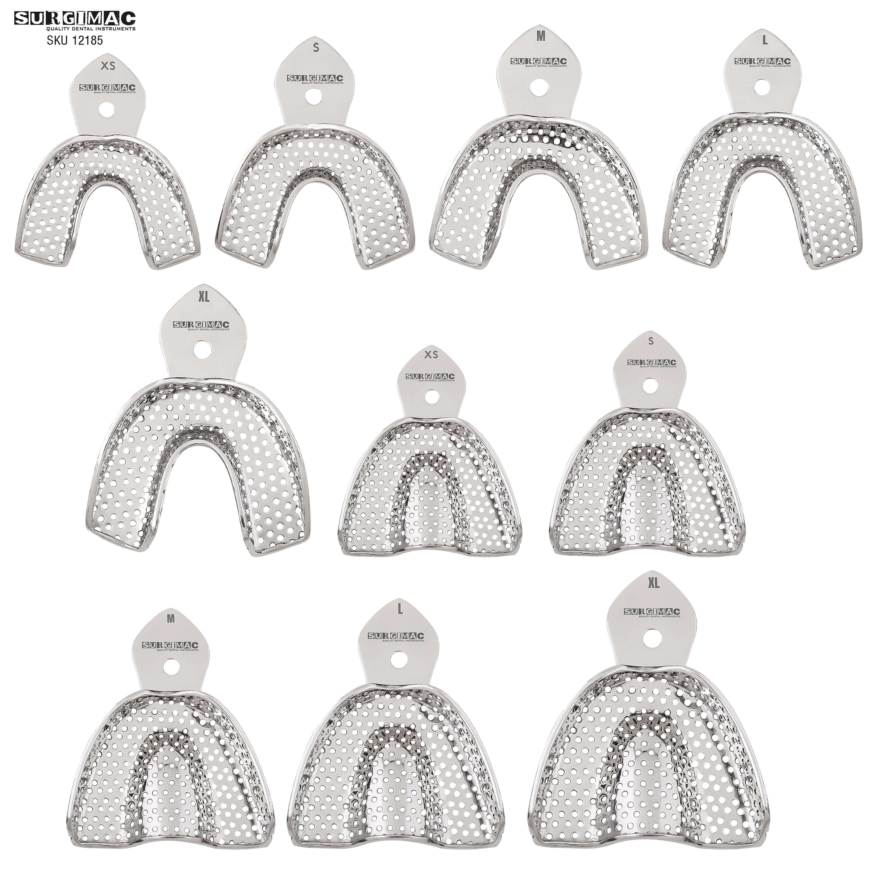 SurgiMac Impression trays, Regular Perforated Full-Arch, Stainless Steel, Eco Series, 10/Pk | SurgiMac Dental Supply