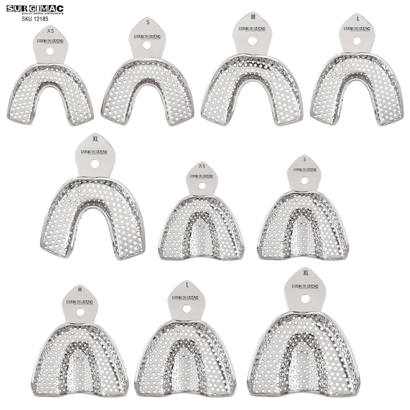 SurgiMac Impression trays, Regular Perforated Full-Arch, Stainless Steel, Eco Series, 10/Pk | SurgiMac Dental Supply