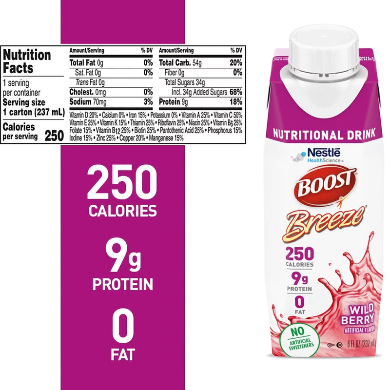 Oral Supplement Boost Breeze Orange / Wildberry Flavor Liquid 8 oz. Reclosable Carton 00043900402161