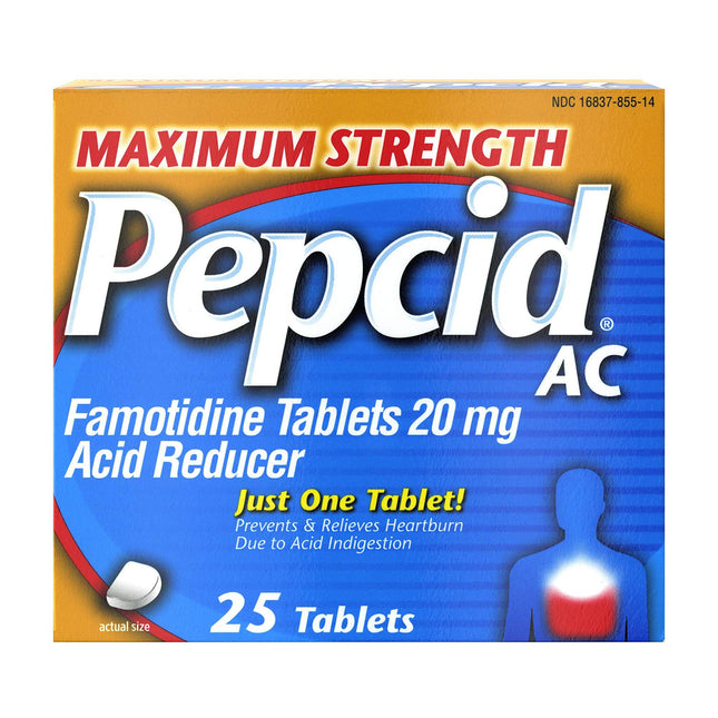 J & J Sales | Antacid Pepcid AC Maximum Strength 20 mg Strength Tablet 25 per Box | 16837085514