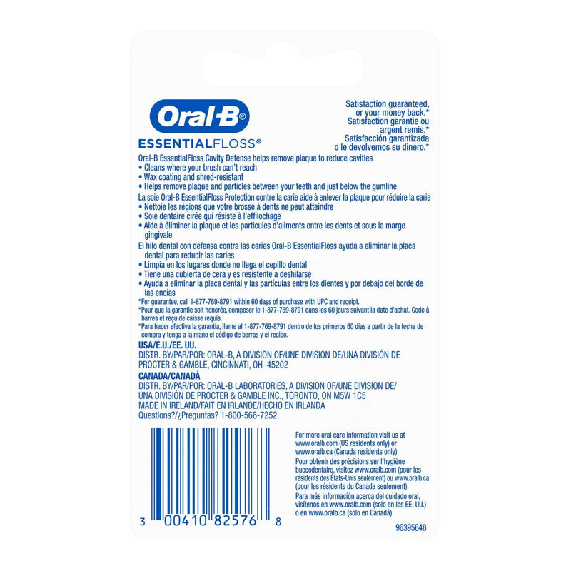 Dental Floss Oral-B Essential Floss Cavity Defense Waxed 54 Yard Unflavored 00041082576