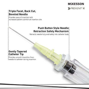 Peripheral IV Catheter McKesson 24 Gauge 3/4 Inch Polyurethane Straight Hub Non Blood Control Push Button Safety