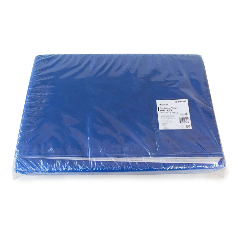 McKesson Sterilization Wrap White / Blue 48 X 48 Inch Dual Layer SMS Polypropylene | SurgiMac Dental Supply