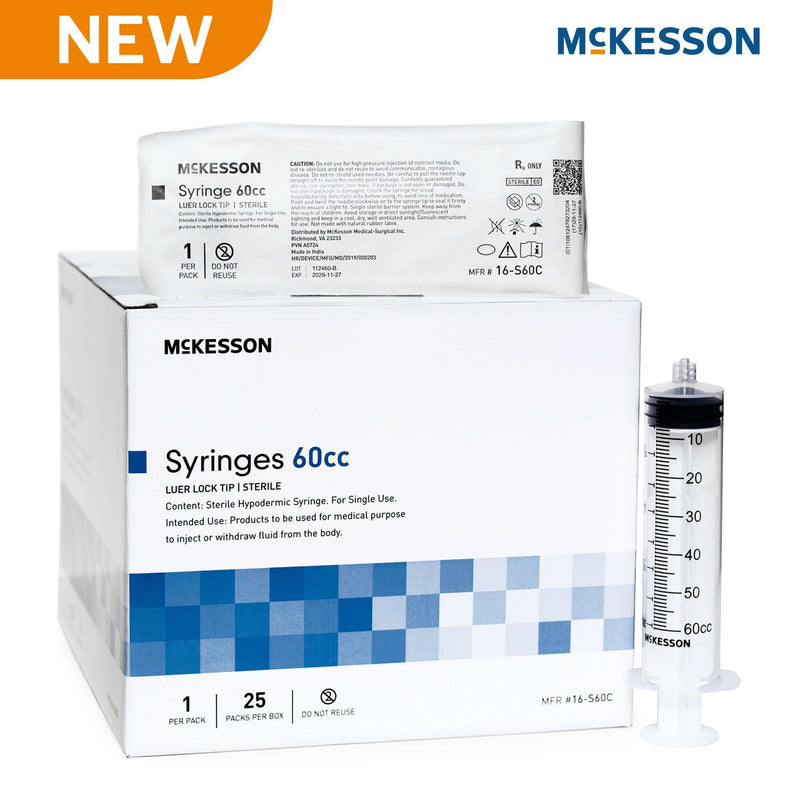 McKesson 60 mL Syringe Luer Lock Tip, Sterile, Disposable, Clear Barrel, Precise Dosing | SurgiMac Dental Supply