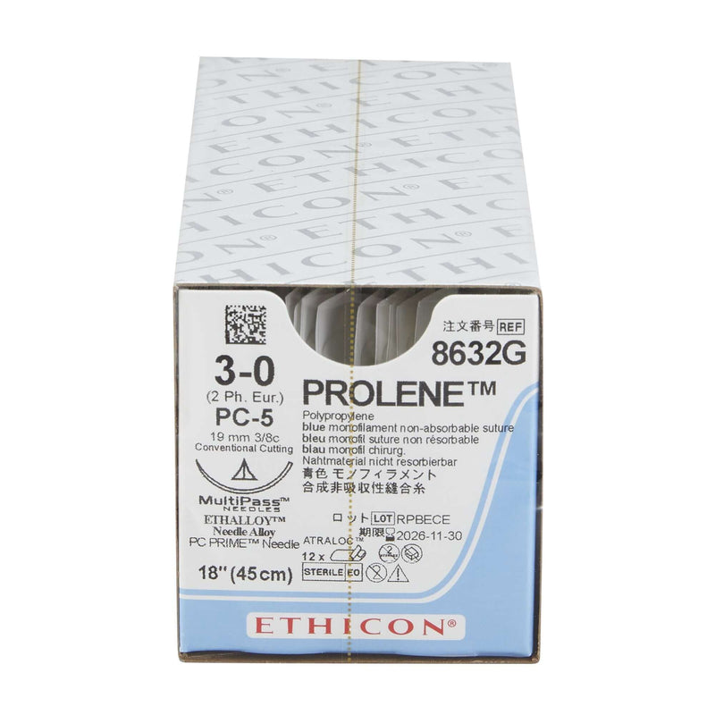 Prolene™ Polypropylene PC-5 3/8 Circle Precision Conventional Cutting Needle Size 3-0 Monofilament | SurgiMac Dental Supply