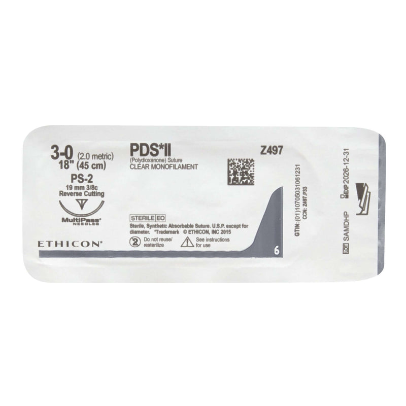 PDS™ II Polydioxanone PS-2 3/8 Circle Precision Reverse Cutting Needle Size 3-0 Monofilament | SurgiMac Dental Supply