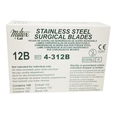 Integra Lifesciences | Miltex #12B Sterile Stainless Steel Surgical Scalpel Blade, Box of 100 blades | 4-312B