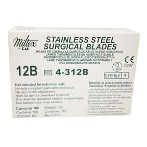 Miltex #12B Sterile Stainless Steel Surgical Scalpel Blade, Box of 100 blades 4-312B