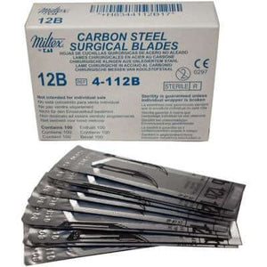 Miltex #12B Sterile Carbon Steel Surgical Scalpel Blade, Box of 100 blades 4-112B