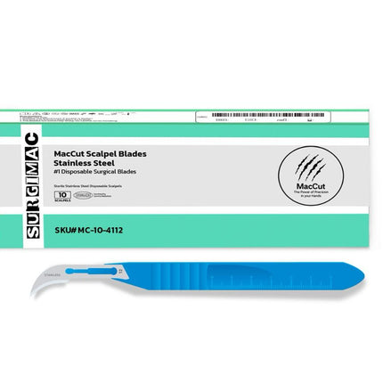 SurgiMac | #12 Sterile Stainless Steel Disposable Scalpel Blades with Plastic Handle | MacCut by SurgiMac | Box of 10 | MC-10-4112