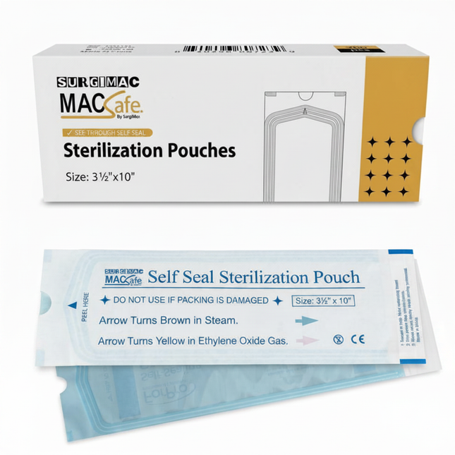 SurgiMac Self Seal Sterilization Pouch, Self-Sealing, Paper/Blue film, MacSafe, 200/Pk, 10pk/Case