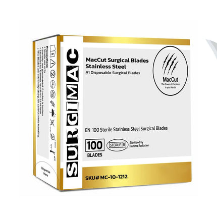 SurgiMac | #12 Sterile Stainless Steel Surgical Scalpel Blade | MacCut by SurgiMac | Box of 100 | MC-10-1212