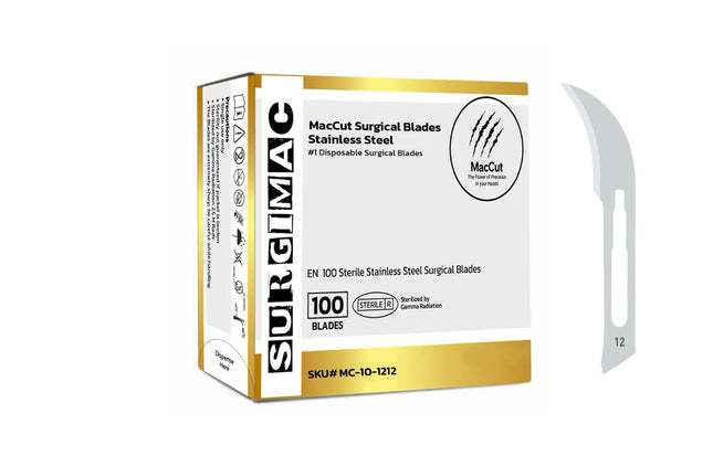 SurgiMac | #12 Sterile Stainless Steel Surgical Scalpel Blade | MacCut by SurgiMac | Box of 100 | MC-10-1212