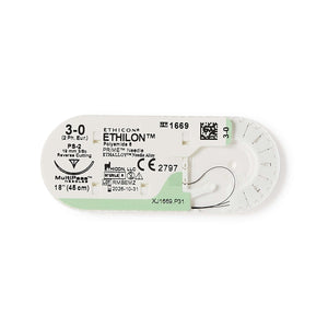 Ethilon™ Nylon PS-2 3/8 Circle Precision Reverse Cutting Needle Size 3-0 Monofilament | SurgiMac Dental Supply