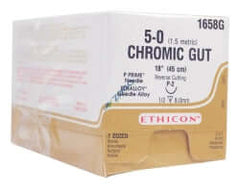 Absorbable Suture with Needle Chromic Gut P-2 1/2 Circle Reverse Cutting Needle Size 5 - 0 | SurgiMac Dental Supply