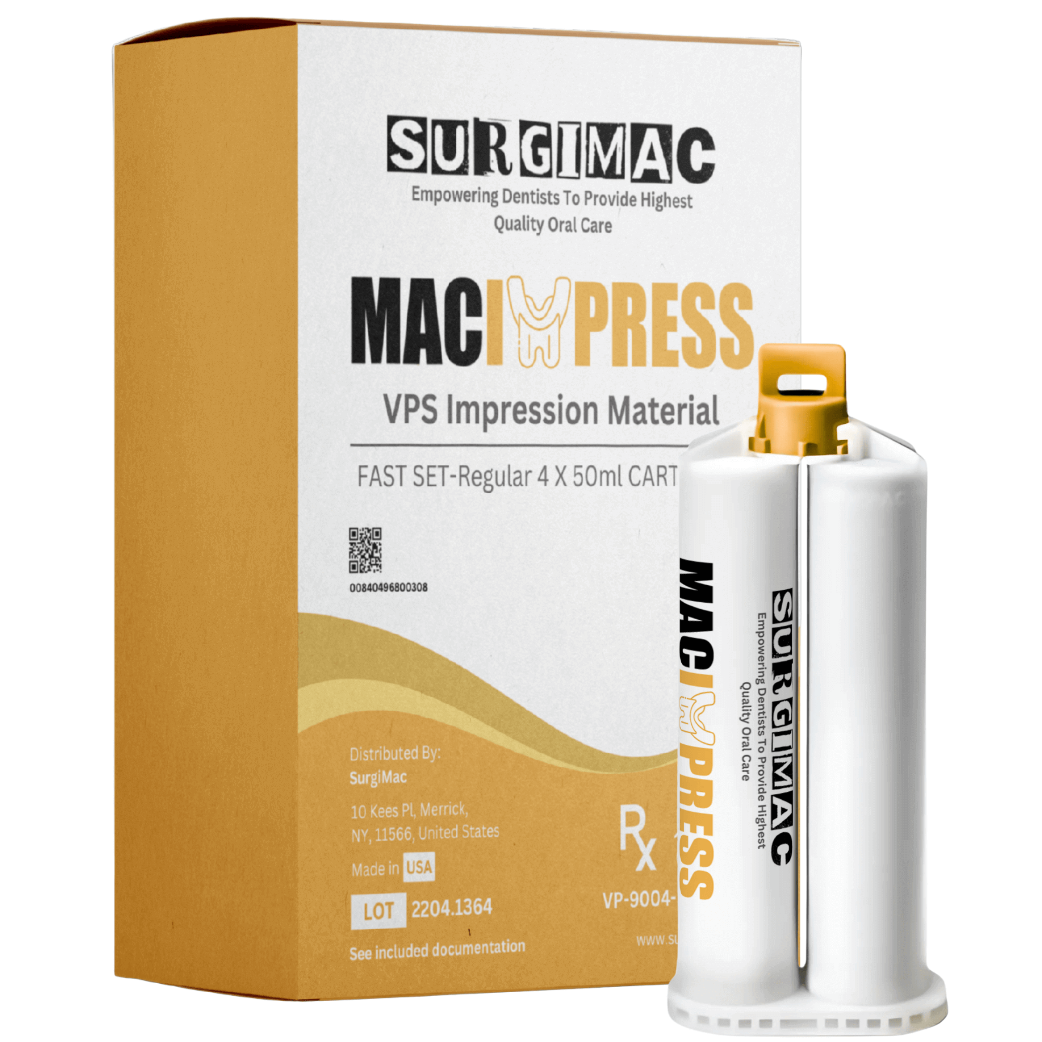 SurgiMac VPS Impression Material Heavy Body, Fast Set, 50 ml Cartridges, MacImpress, 4/Pk | SurgiMac Dental Supply