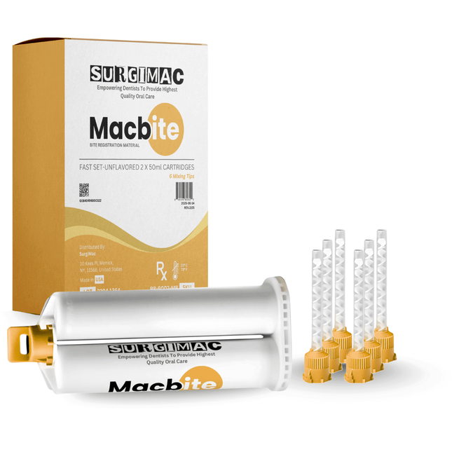 SurgiMac Bite Registration Material, Unflavored Fast Set, 2 - 50 mL Cartridges and 6 Mixing Tips, MacBite, 1/Pk | SurgiMac Dental Supply