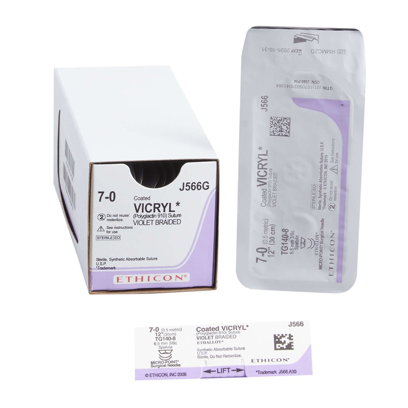 Coated Vicryl™ Polyglactin 910 TG140-8 3/8 Circle Spatula Needle Size 7-0 Braided | SurgiMac Dental Supply