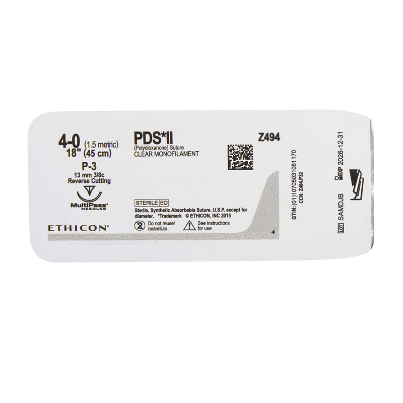 PDS II Polydioxanone P-3 3/8 Circle Precision Reverse Cutting Needle Size 4-0 Monofilament | SurgiMac Dental Supply