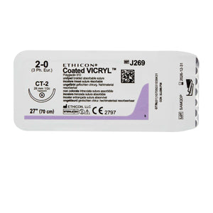 Coated Vicryl™ Polyglactin 910 CT-2 1/2 Circle Taper Point Needle Size 2-0 Braided | SurgiMac Dental Supply