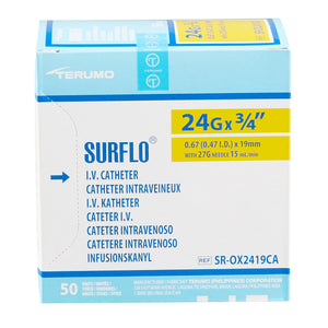 Peripheral IV Catheter Surflo 24 Gauge 3/4 Inch ETFE Straight Hub Non Blood Control Non-Safety