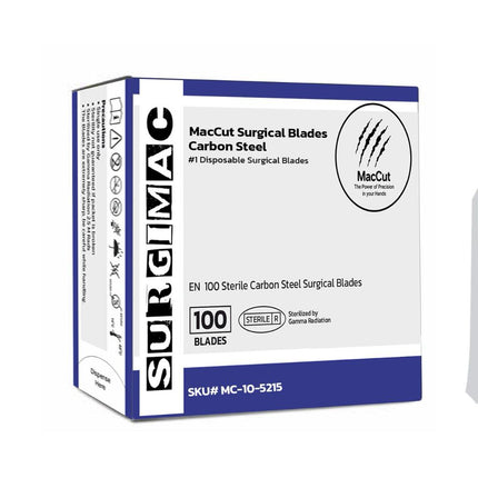 SurgiMac | #15 Sterile Carbon Steel Surgical Scalpel Blade | MacCut by SurgiMac | Box of 100 | MC-10-5215