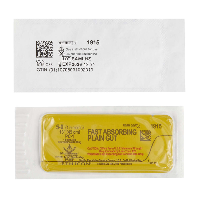 Fast Absorbing Gut Plain Gut PC-1 3/8 Circle Precision Conventional Cutting Needle Size 5-0 | SurgiMac Dental Supply