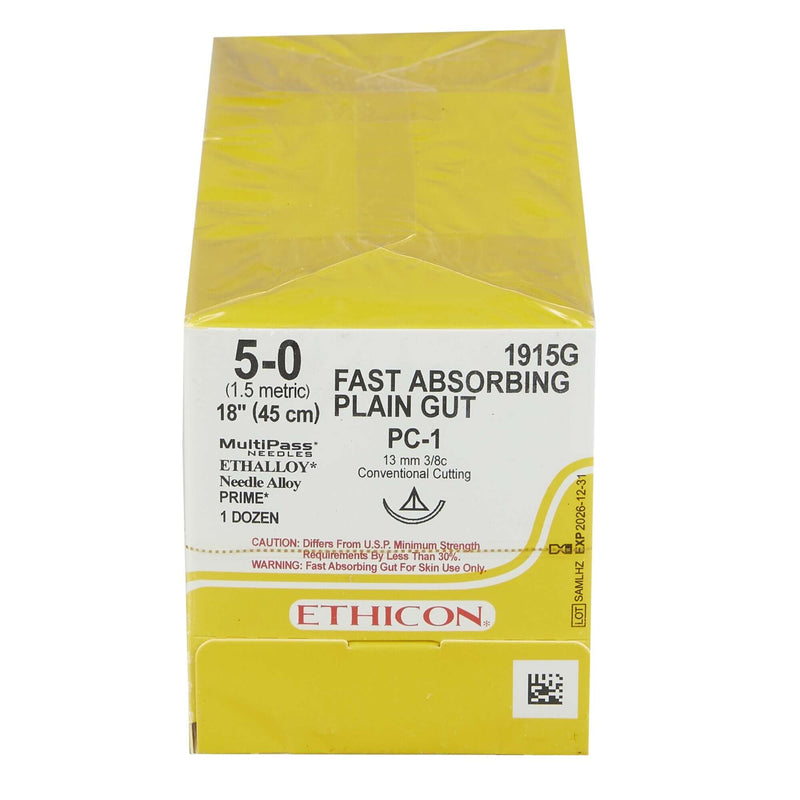 Fast Absorbing Gut Plain Gut PC-1 3/8 Circle Precision Conventional Cutting Needle Size 5-0 | SurgiMac Dental Supply