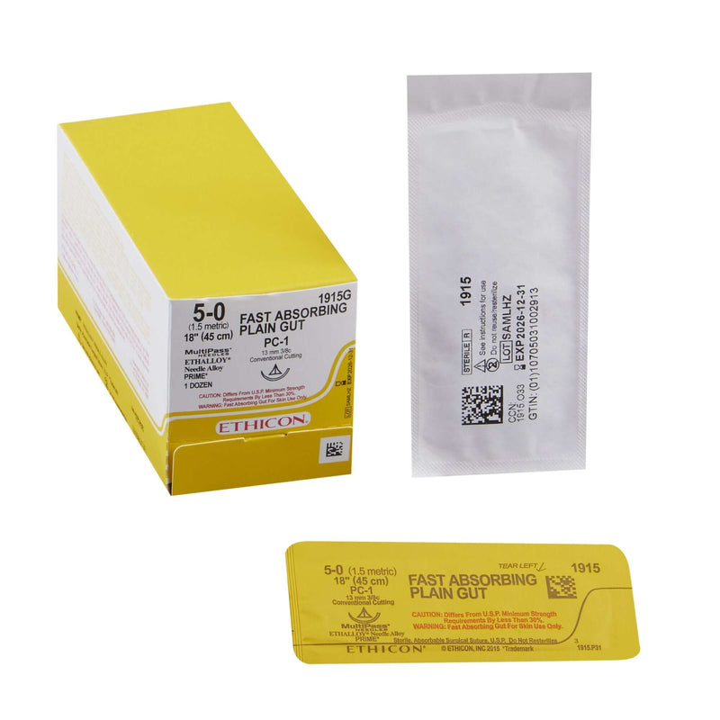 Fast Absorbing Gut Plain Gut PC-1 3/8 Circle Precision Conventional Cutting Needle Size 5-0 | SurgiMac Dental Supply