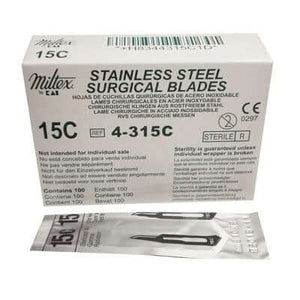 Miltex #15C Sterile Stainless Steel Surgical Scalpel Blade, Box of 100 blades 4-315C
